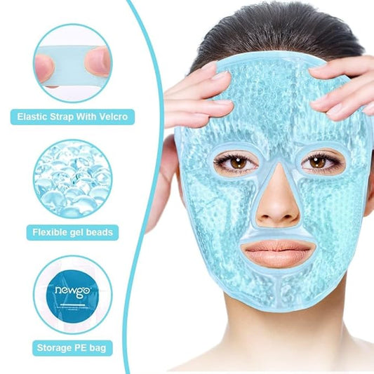 Cooling Gel Beads Face Mask โ Reusable Ice Pack for Puffiness & Dark Circles (Blue)