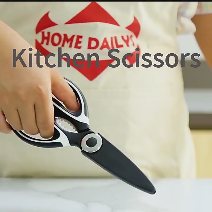 Precisee Multipurpose Kitchen Scissors with Protective Case – Stainless Steel Shears for Cutting Meat, Fish & Vegetables (Black)
