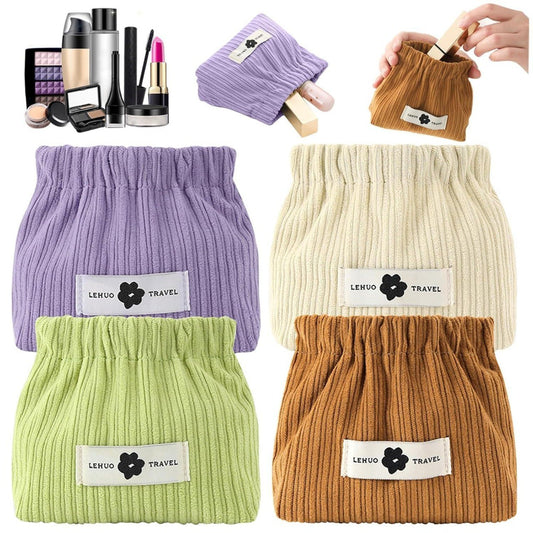 Mini Corduroy Elastic Makeup & Jewelry Storage Pouch – Travel-Friendly Organizer [Combo of 4 piece]]