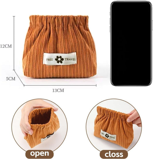 Mini Corduroy Elastic Makeup & Jewelry Storage Pouch – Travel-Friendly Organizer [Combo of 4 piece]]