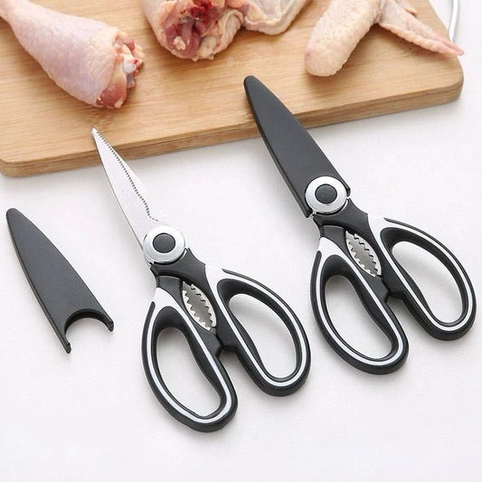 Precisee Multipurpose Kitchen Scissors with Protective Case – Stainless Steel Shears for Cutting Meat, Fish & Vegetables (Black)