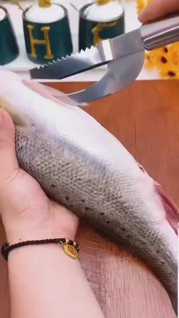 3-in-1 Stainless Steel Fish Cleaning Tool – Scaler, Knife & Maw Remover